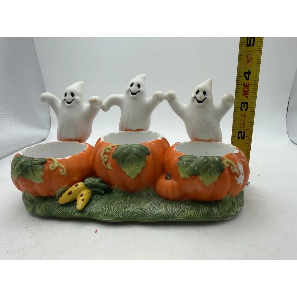 PartyLite Halloween Ghost Pumpkin Trio Tealight Candle Holder Fall Decor
